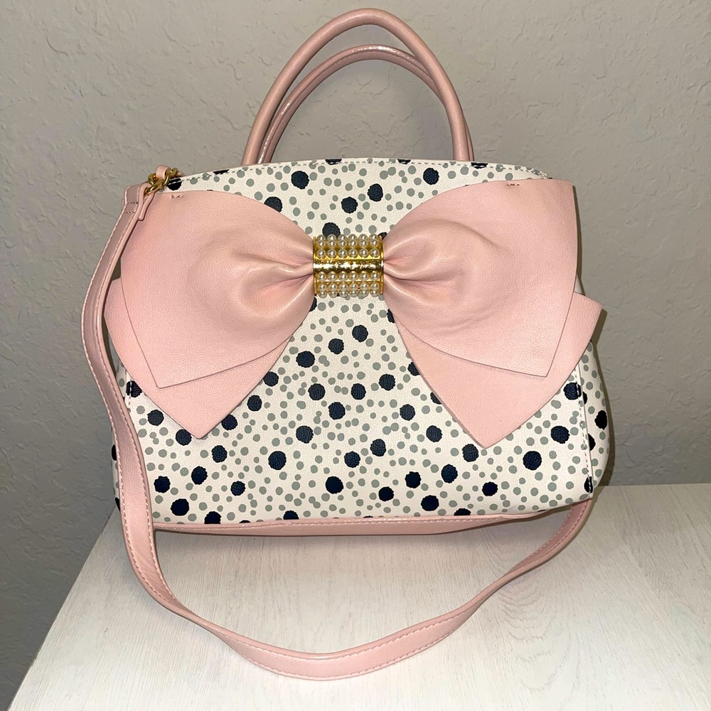 Betsey Johnson Pearl of a Girl Cream Dot Satchel Purse